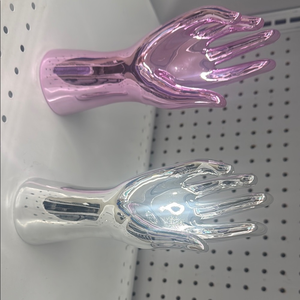 Sleek Pink and Silver Hand Decor Art